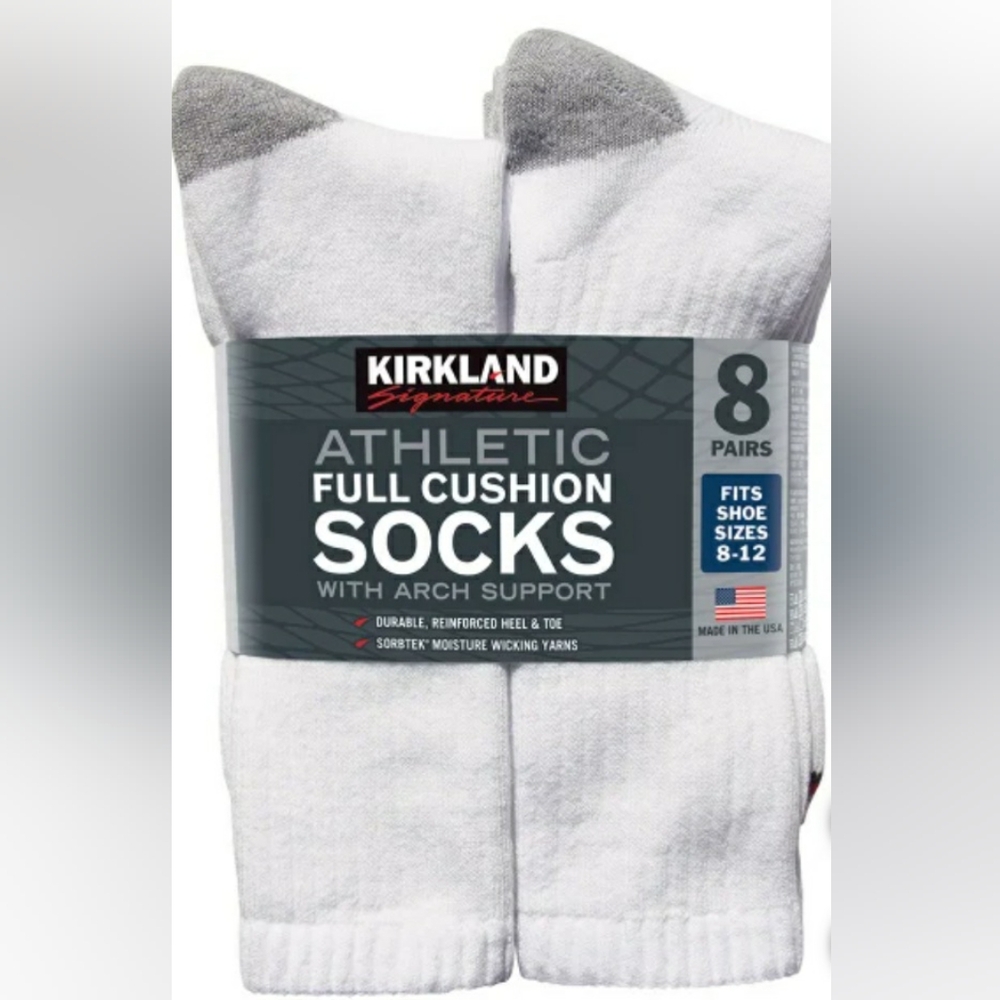Kirkland Signature Men's Athletic Socks Full Cushion White Size 8-12